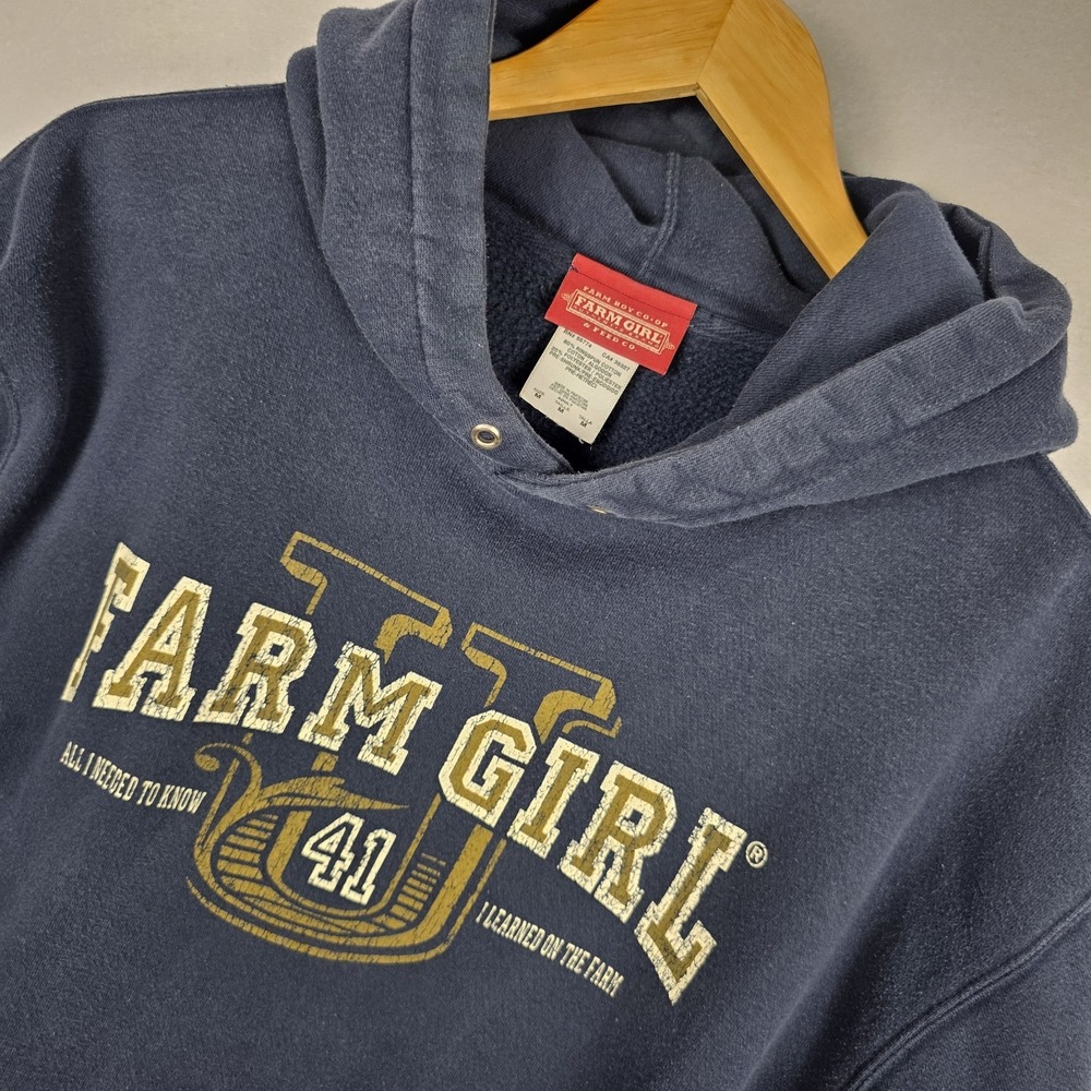 Farm Girl Med Womens Hoodie Navy Heavy 80% Cotton Preshrunk‎ Sweatshirt